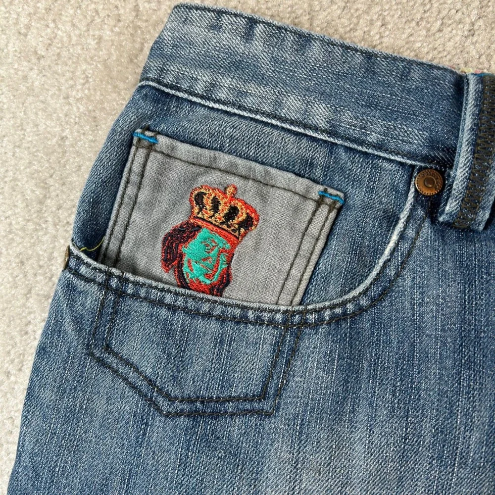 Hood Rich Jeans Men 38 Blue Denim Baggy Benjamin Franklin Embroidered Y2K Style